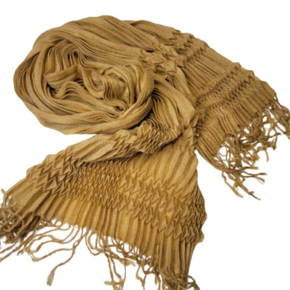 CAMEL Beige Accordion Long Rectangular Scarf - Picture 1 of 5